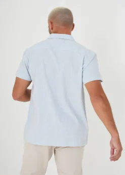 Brave Soul Pale Blue Luca Short Sleeve Fine Stripe Revere Collar Shirt