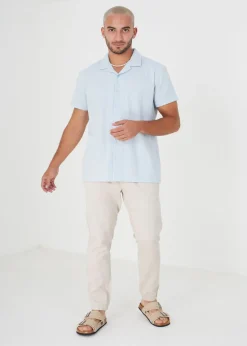 Brave Soul Pale Blue Luca Short Sleeve Fine Stripe Revere Collar Shirt