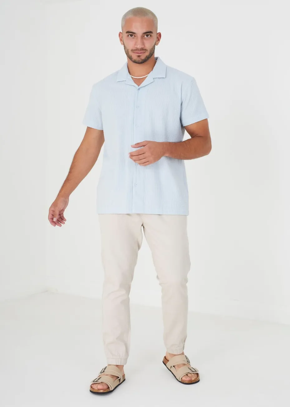 Brave Soul Pale Blue Luca Short Sleeve Fine Stripe Revere Collar Shirt