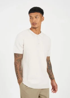 Brave Soul Sand Short Sleeve Knitted Polo Shirt