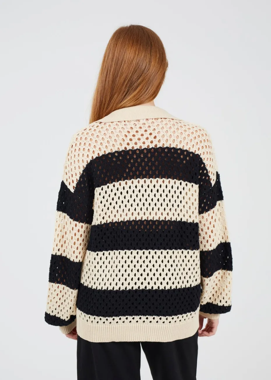 Brave Soul Stone Lightweight Stripe Open Knit Jumper