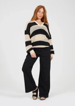 Brave Soul Stone Lightweight Stripe Open Knit Jumper