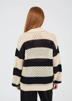 Brave Soul Stone Lightweight Stripe Open Knit Jumper