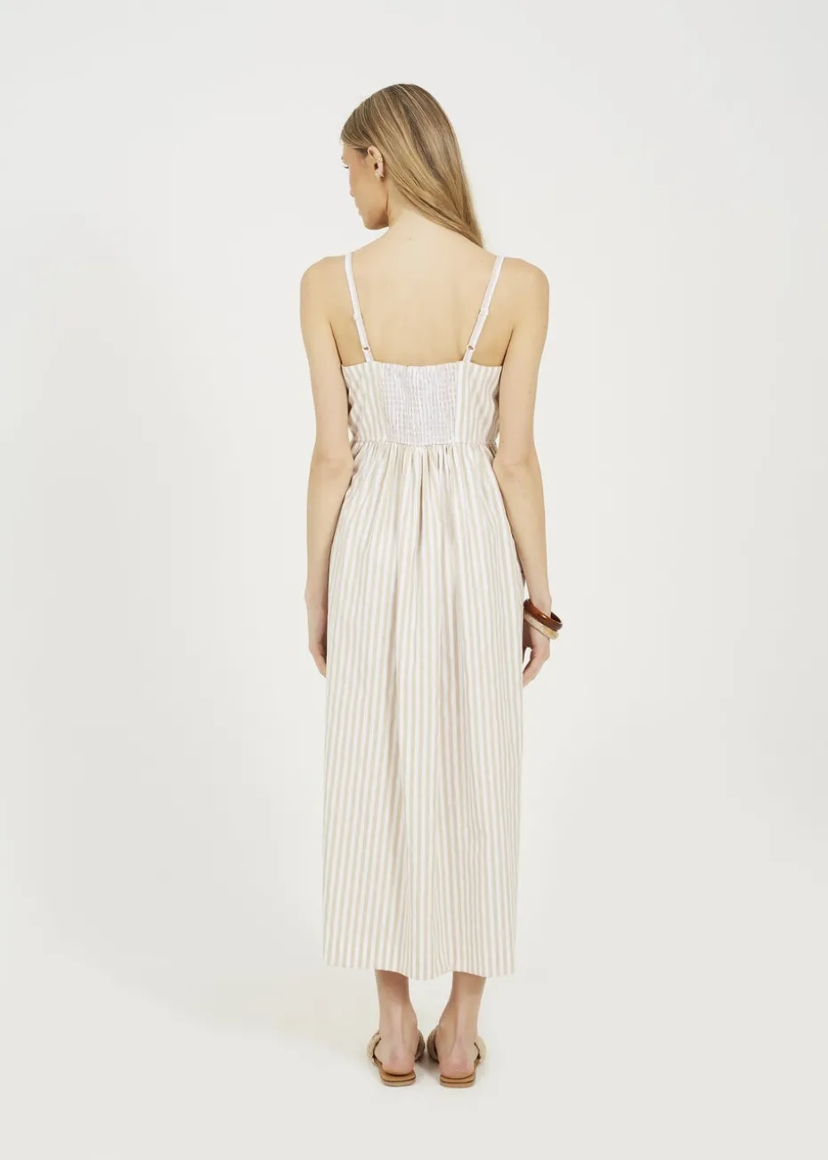 Brave Soul Stone Stripe Button Down Midi Dress