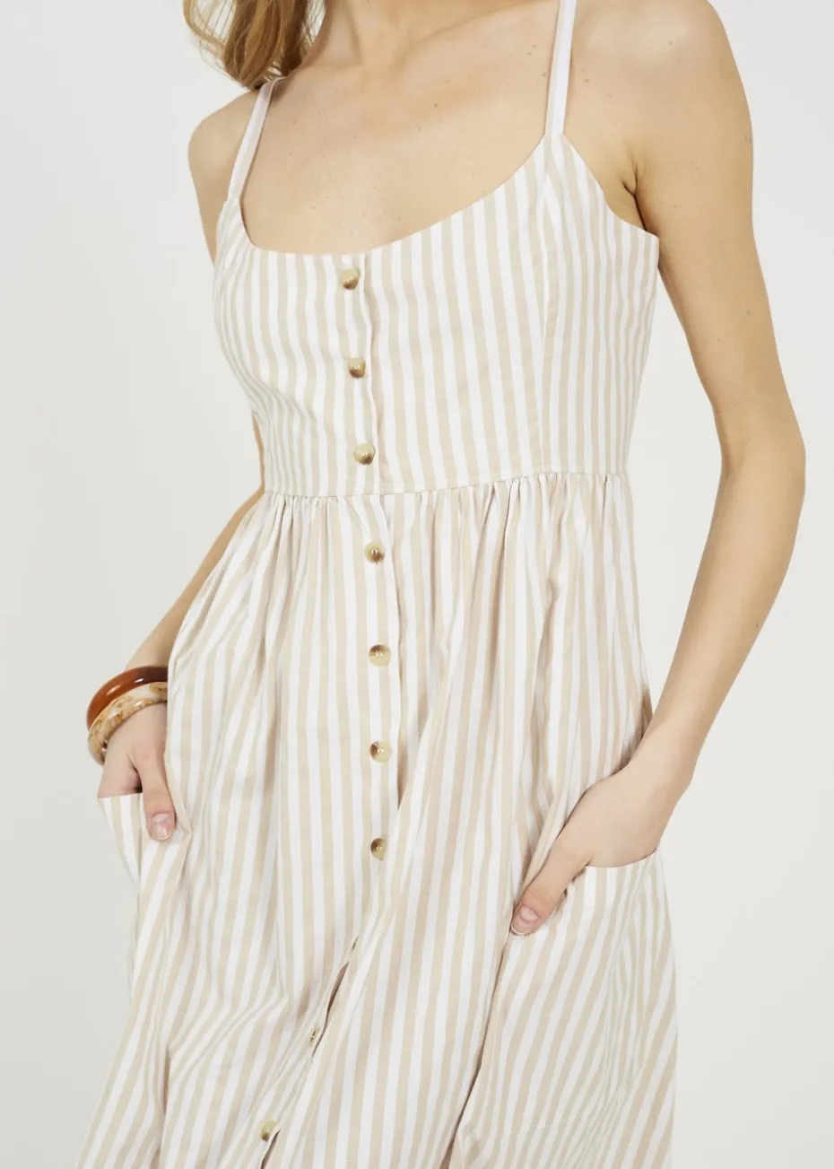 Brave Soul Stone Stripe Button Down Midi Dress