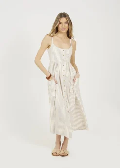 Brave Soul Stone Stripe Button Down Midi Dress