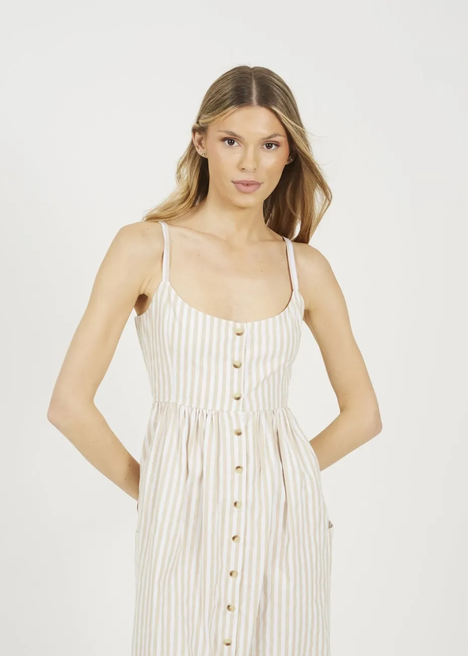Brave Soul Stone Stripe Button Down Midi Dress