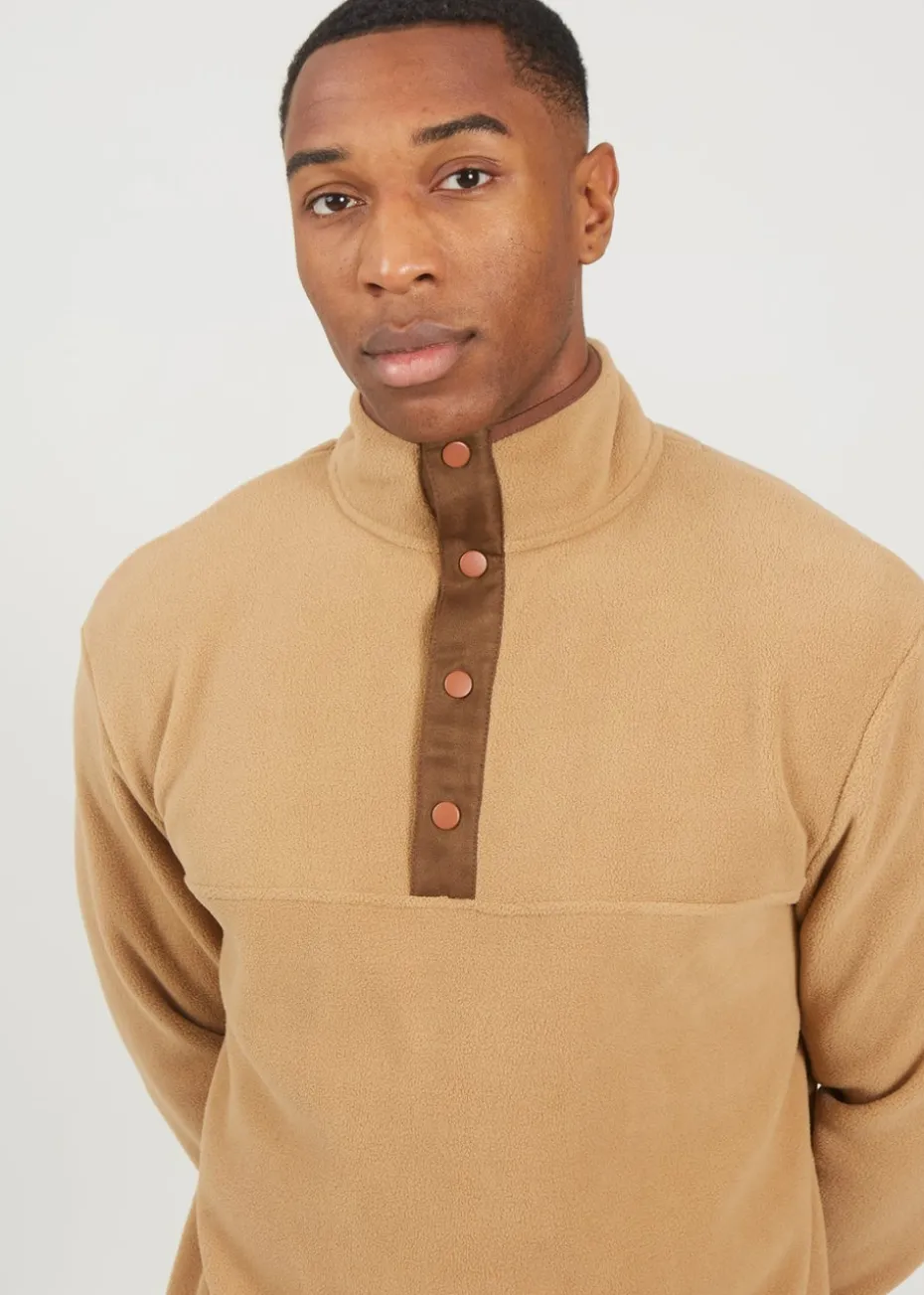 Brave Soul Tan Contrast Quarter Zip Fleece