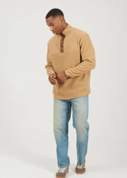 Brave Soul Tan Contrast Quarter Zip Fleece