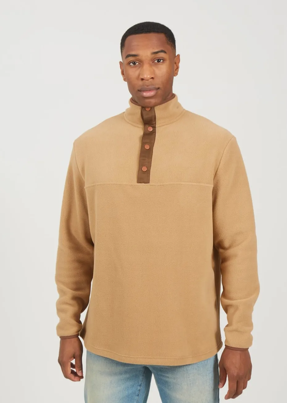 Brave Soul Tan Contrast Quarter Zip Fleece