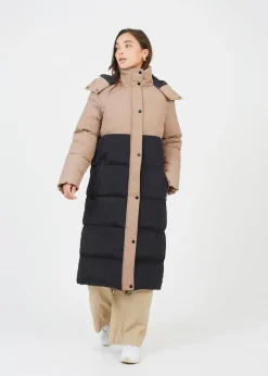 Brave Soul Tan Maxi Contrast Hooded Puffer Jacket