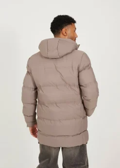 Brave Soul Taupe Longline Padded Hooded Jacket