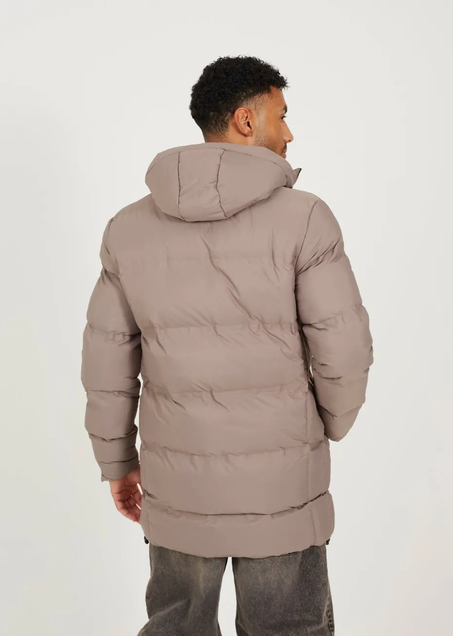 Brave Soul Taupe Longline Padded Hooded Jacket