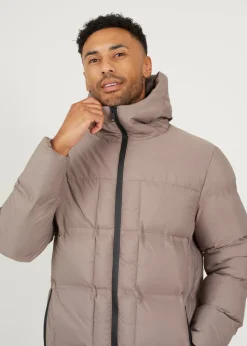 Brave Soul Taupe Longline Padded Hooded Jacket