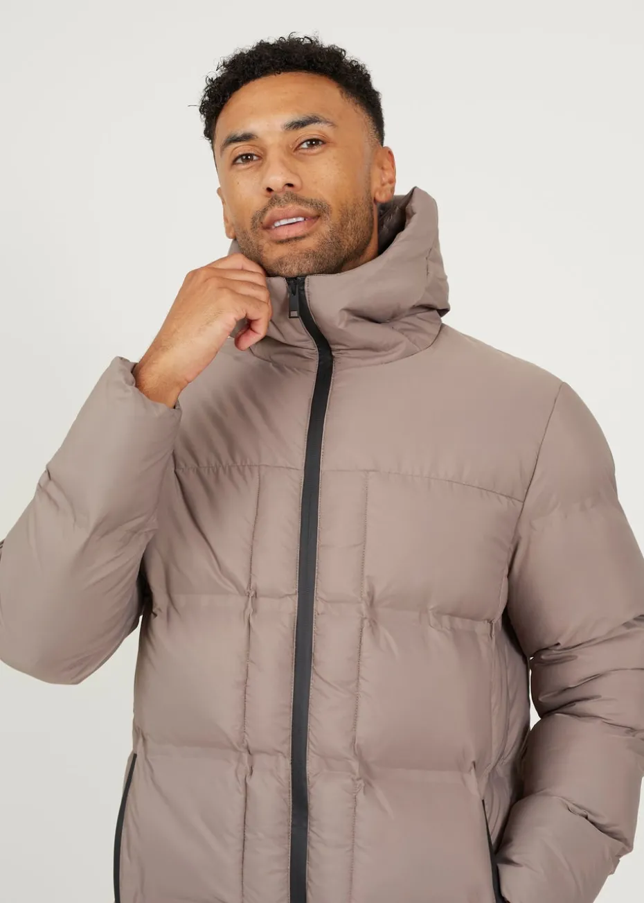 Brave Soul Taupe Longline Padded Hooded Jacket