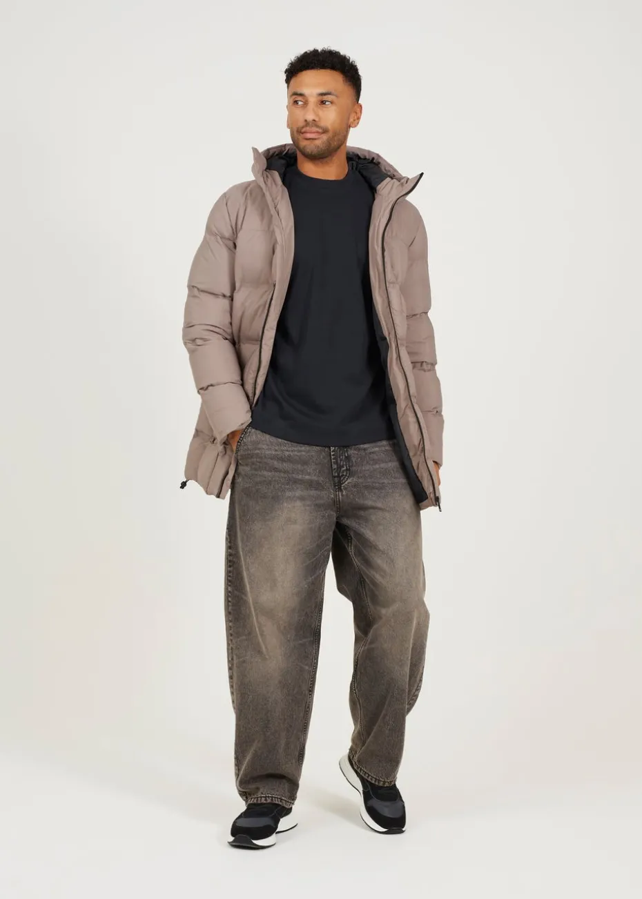 Brave Soul Taupe Longline Padded Hooded Jacket