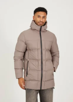 Brave Soul Taupe Longline Padded Hooded Jacket
