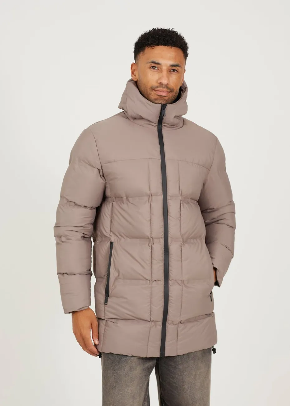 Brave Soul Taupe Longline Padded Hooded Jacket