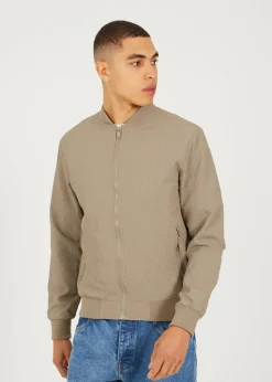 Brave Soul Taupe Seersucker Bomber Jacket