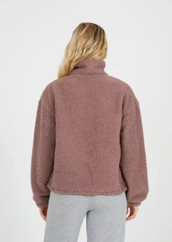 Brave Soul Taupe Sherpa Quarter Button Neck Fleece