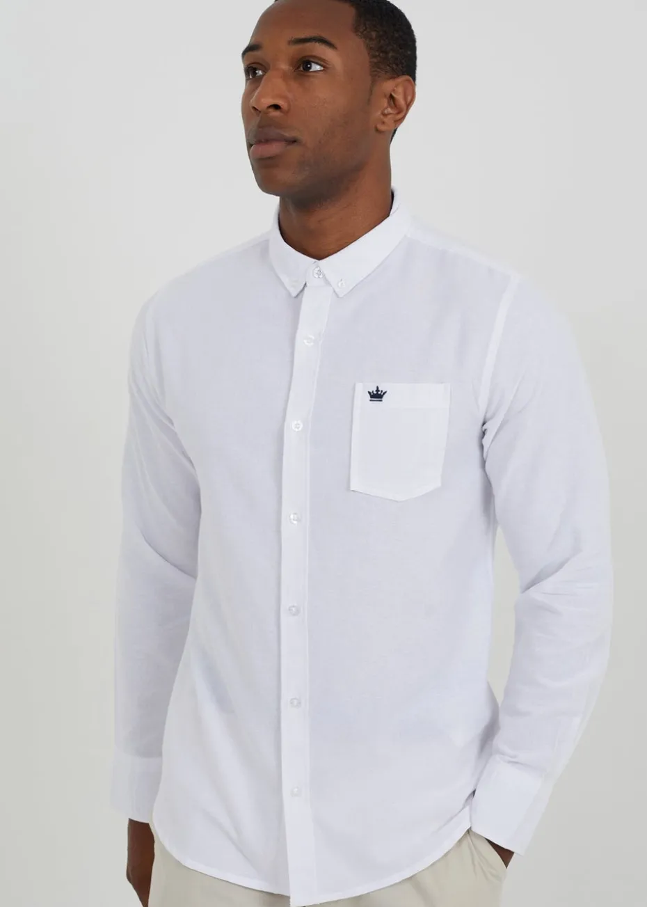 Brave Soul White Cotton Long Sleeve Oxford Shirt