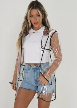 Brave Soul White Hooded Clear Rain Mac With Contrasting Binding