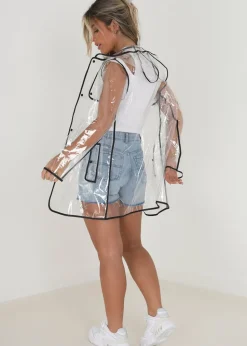 Brave Soul White Hooded Clear Rain Mac With Contrasting Binding