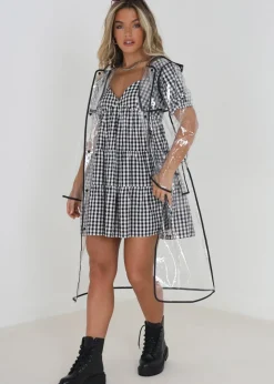 Brave Soul White Hooded Longline Clear Rain Mac With Contrasting Binding