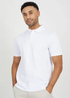 Brave Soul White Jaquard Knit Polo Shirt
