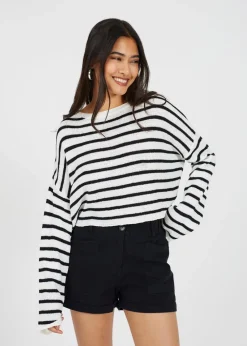 Brave Soul White Lightweight Stripe Jumper