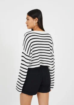 Brave Soul White Lightweight Stripe Jumper