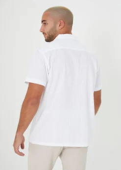 Brave Soul White Luca Short Sleeve Fine Stripe Revere Collar Shirt