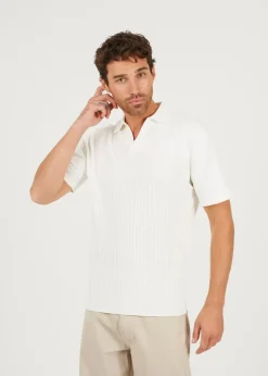 Brave Soul White Short Sleeve Knitted Polo Shirt