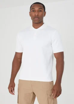 Brave Soul White Short Sleeve Jacquard Polo Shirt