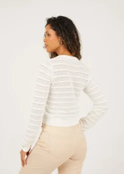 Brave Soul White Stitch Detail Crew Neck Cardigan