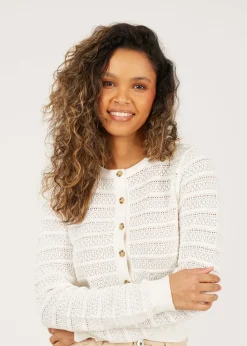 Brave Soul White Stitch Detail Crew Neck Cardigan