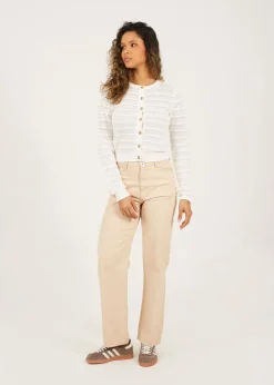 Brave Soul White Stitch Detail Crew Neck Cardigan