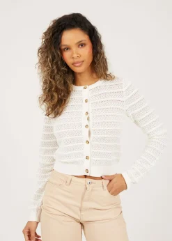 Brave Soul White Stitch Detail Crew Neck Cardigan