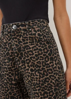 Brown Animal Print Straight Leg Relaxed Jeans