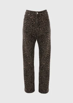 Brown Animal Print Straight Leg Relaxed Jeans