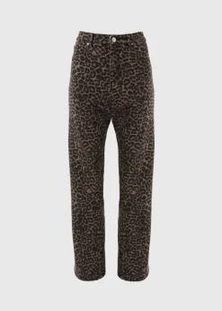 Brown Animal Print Straight Leg Relaxed Jeans