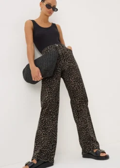 Brown Animal Print Straight Leg Relaxed Jeans