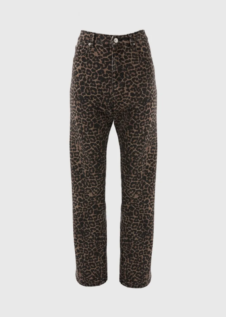 Brown Animal Print Straight Leg Relaxed Jeans