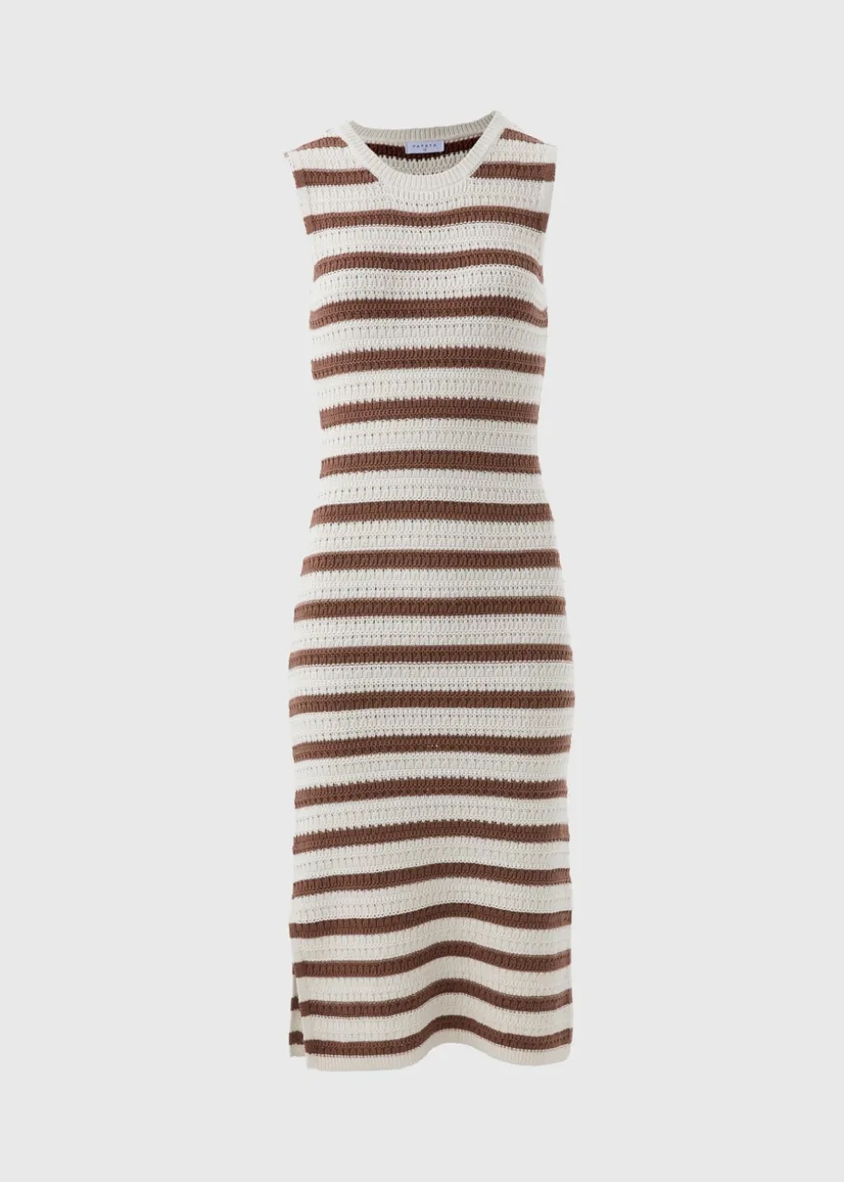 Brown Crochet Stripe Midi Dress