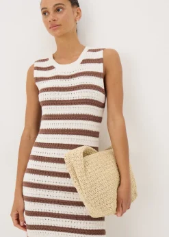 Brown Crochet Stripe Midi Dress