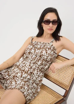 Brown Leaf Print Playsuit