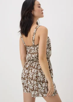 Brown Leaf Print Playsuit