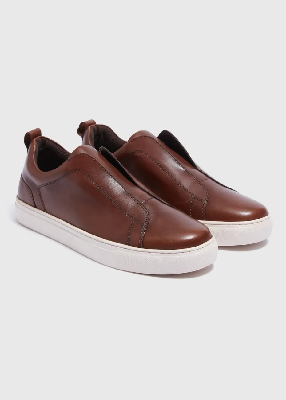 Brown Leather Elastic Trainer