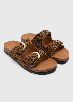 Brown Leopard Double Buckle Sandal