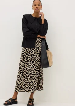 Brown Leopard Print Flared Hem Midaxi Skirt